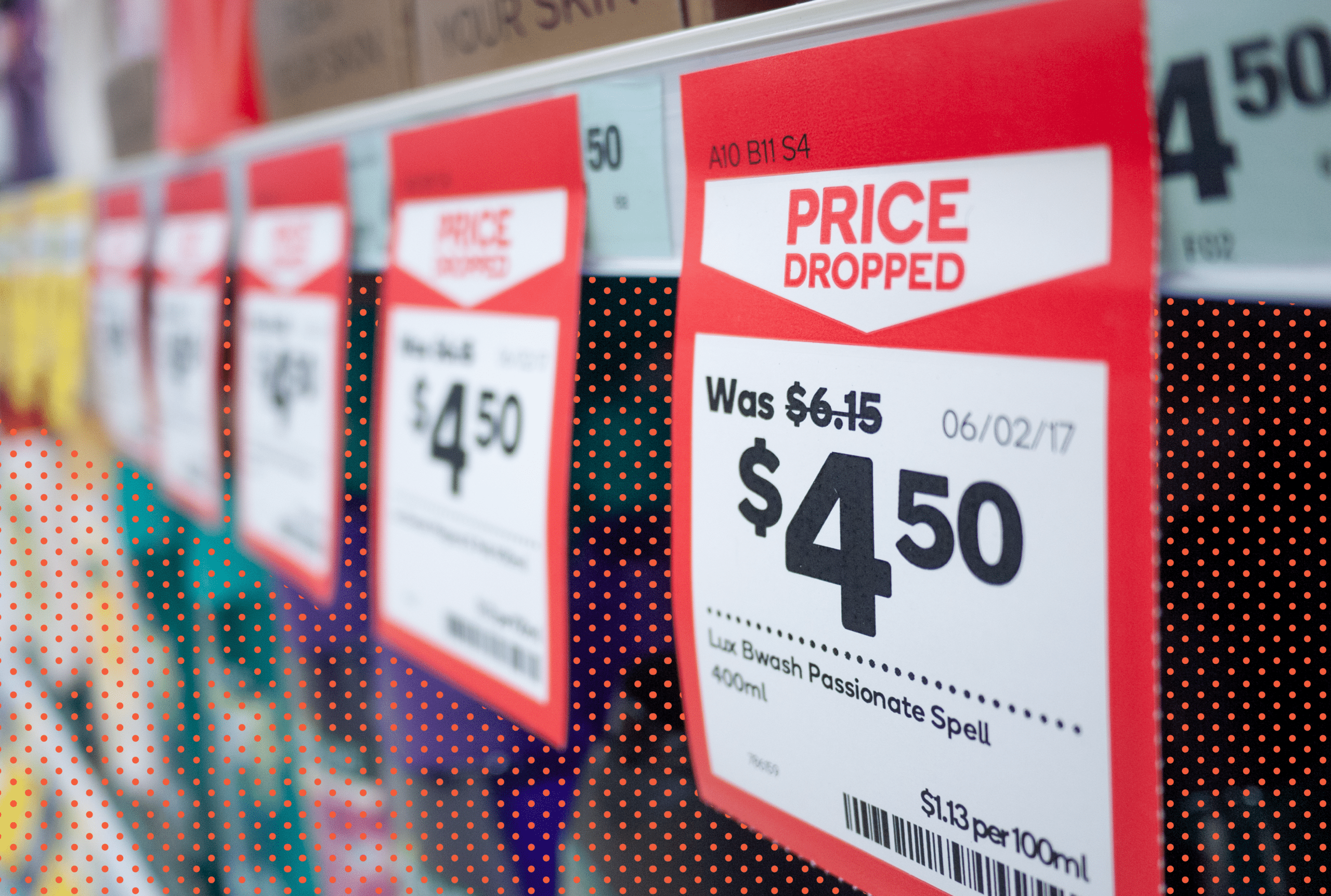 Price Savings Tag on Retail Shelf